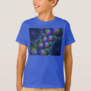 Camiseta Abstrato Luminoso Colorido Azul Rosa Verde Fractal