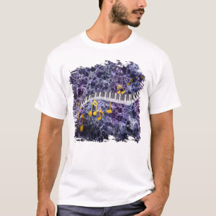 Camiseta Abstrato Marble Piano Keys Dourado Notes Musical