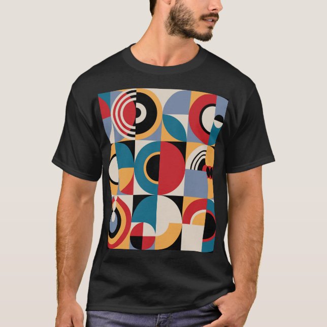 Camiseta Abstrato Memphis: Estilo de Vintagem Geométrico. (Frente)