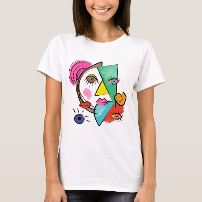 Camiseta Abstrato moderno Artsy Female Faces (Frente)