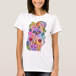 Camiseta Abstrato Mulheres Enfrentam Modismo - Pintura de E