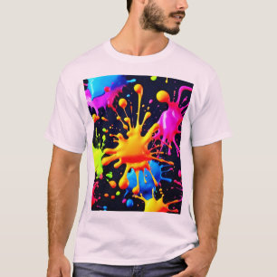 Camiseta Abstrato Neon Paint Splash Trabalho de arte