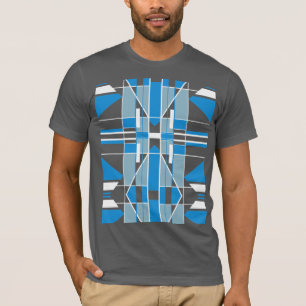 Camiseta Abstrato Ornamentado do Mosaico Branco Azul no Sud
