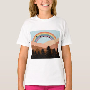 Camiseta Abstrato Paisagem Árvores Florestais Arco-Íris e P
