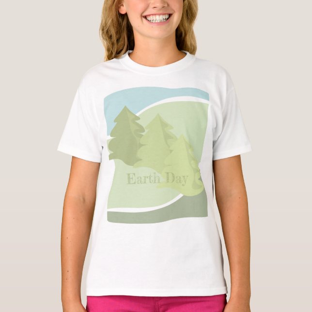 Camiseta Abstrato, paisagem natural com árvores de abeto e  (Frente)
