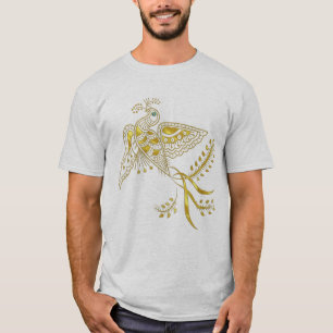 Camiseta Abstrato Phoenix Bird Em Tom Dourado
