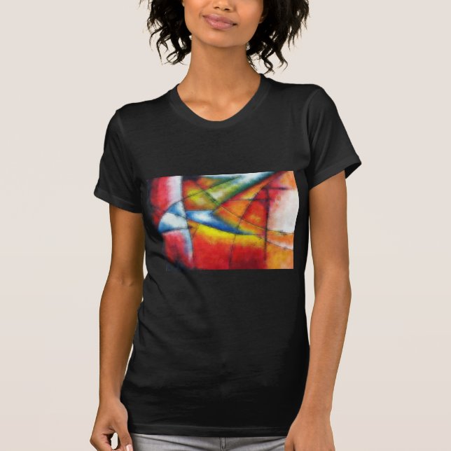Camiseta abstrato pintando vermelho amarelo azul (Frente)