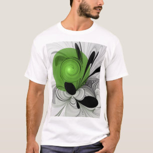Camiseta Abstrato preto e branco com arte frontal verde