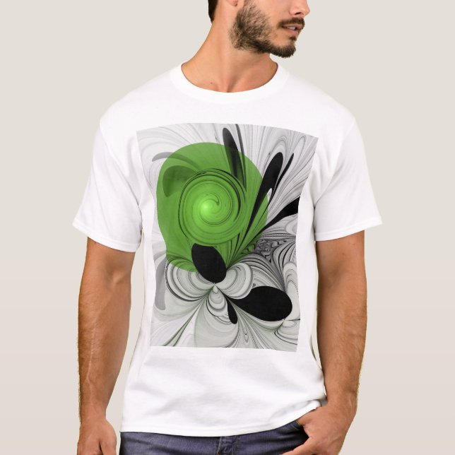 Camiseta Abstrato preto e branco com arte frontal verde (Frente)