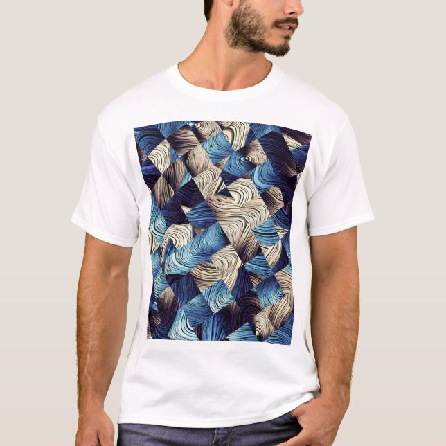 Camiseta Abstrato quadrados azuis de arte digital (Frente)