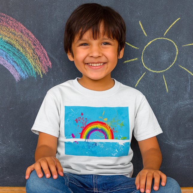 Camiseta Abstrato Rainbow Floral Swirls and Paint Splatter (Criador carregado)