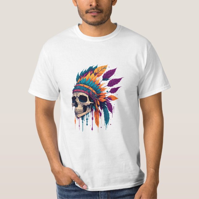 Camiseta Abstrato Red Indian SKull Splash Design (Frente)