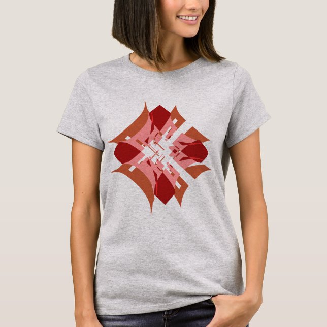 Camiseta Abstrato Red Tan Pink Diamond Floral Pop (Frente)
