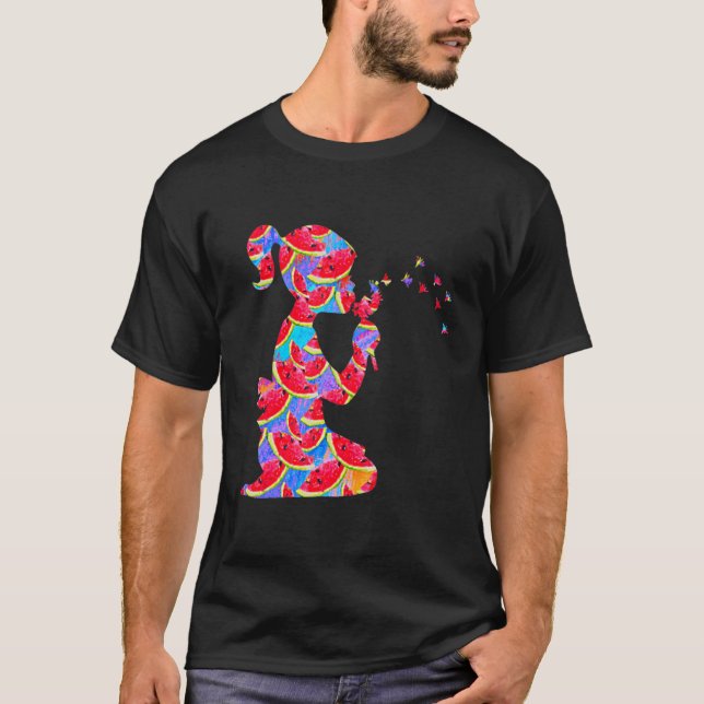 Camiseta Abstrato Red Watermelon Face Slices (Frente)