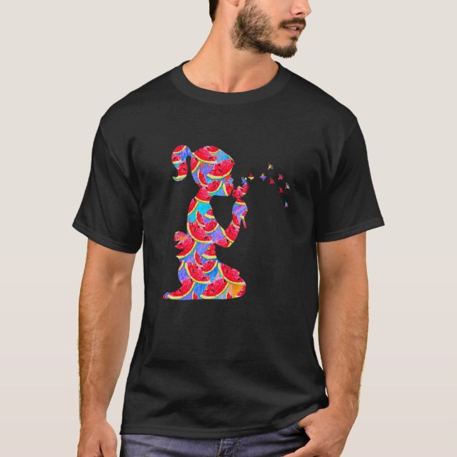 Camiseta Abstrato Red Watermelon Face Slices (Frente)