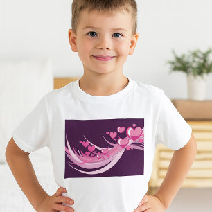 Camiseta Abstrato Romântico Corações Rosa Design em Roxo