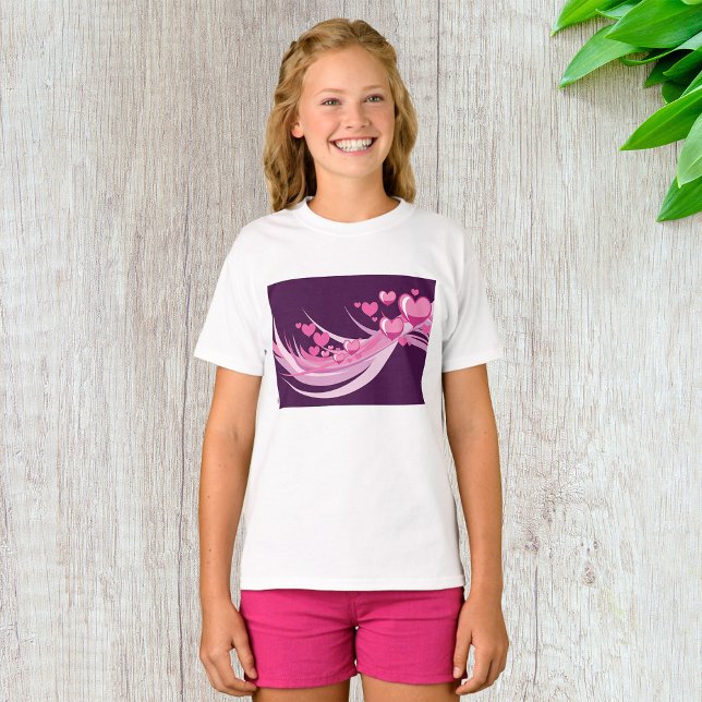 Camiseta Abstrato Romântico Corações Rosa Design em Roxo (Criador carregado)