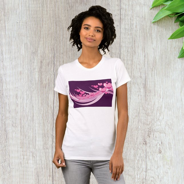 Camiseta Abstrato Romântico Corações Rosa Design em Roxo (Criador carregado)