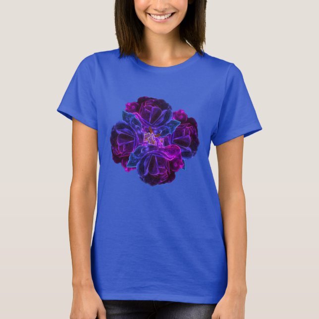 Camiseta Abstrato Rosa de Buquê de Flor Roxo (Frente)