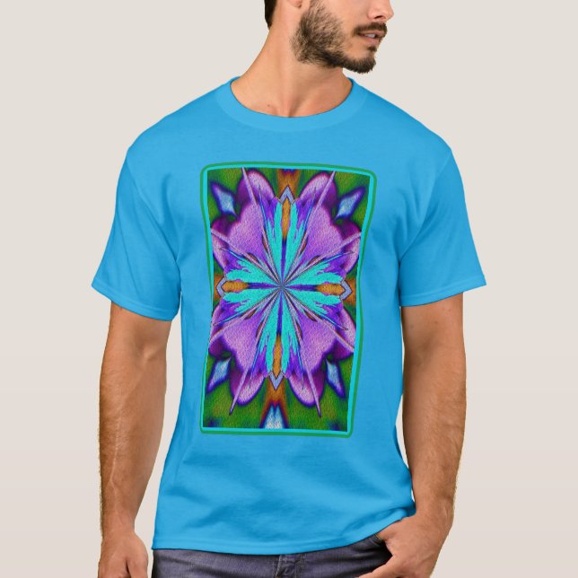 Camiseta Abstrato Roxo E Turquesa Caleidoscópio Arte (Frente)