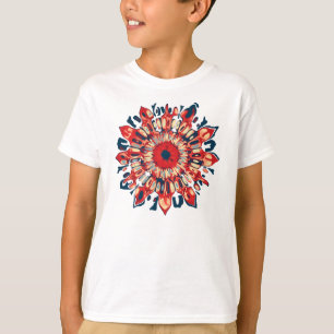 Camiseta Abstrato SUN FLOWER - azul vermelho + seu backgr.