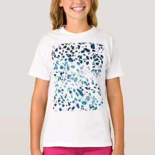 Camiseta Abstrato Terrazzo Mosaico Marinho e padrão azul cl
