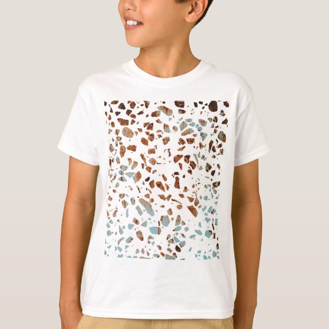 Camiseta Abstrato Terrazzo Mosaico Rust Brown & Blue Padrão (Frente)