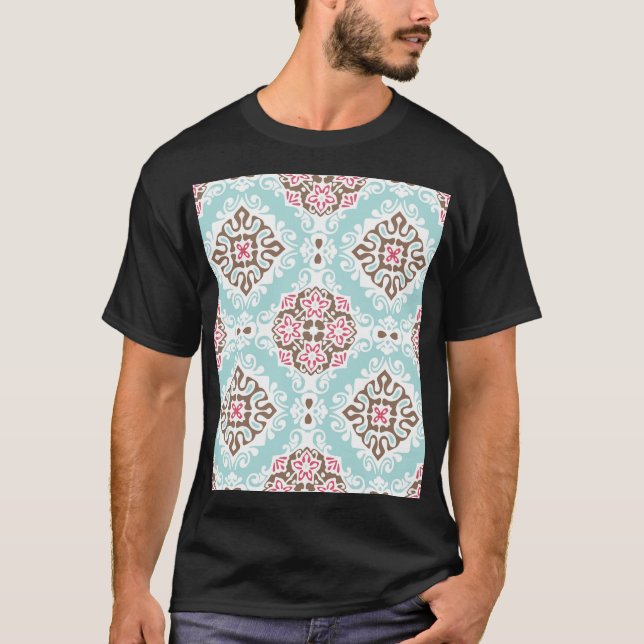 Camiseta Abstrato Tilado: Padrão Sem Fios Vintage (Frente)
