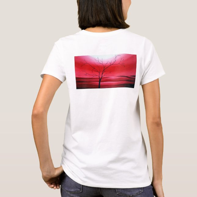 Camiseta Abstrato Tree Red White Elegant Modern Modelo (Verso)