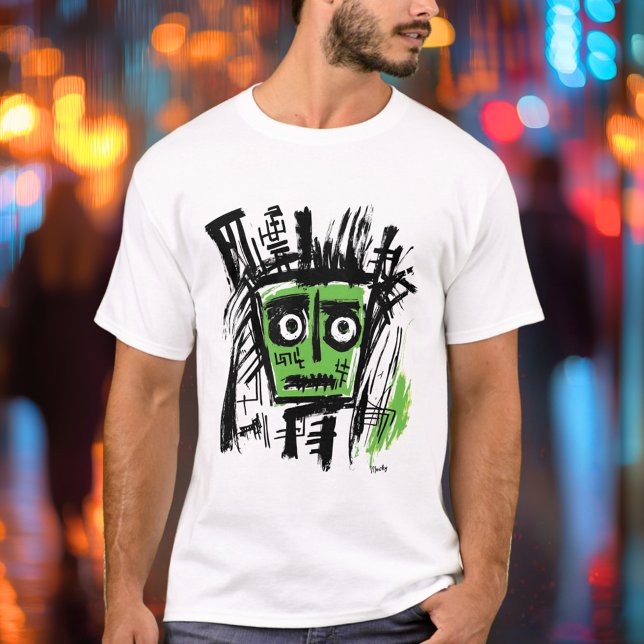 Camiseta Abstrato Tribal Face - Negrito e Verde Urbano (Criador carregado)