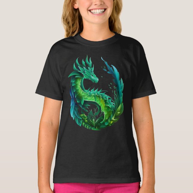Camiseta Abstrato verde Dragon Nature Design (Frente)
