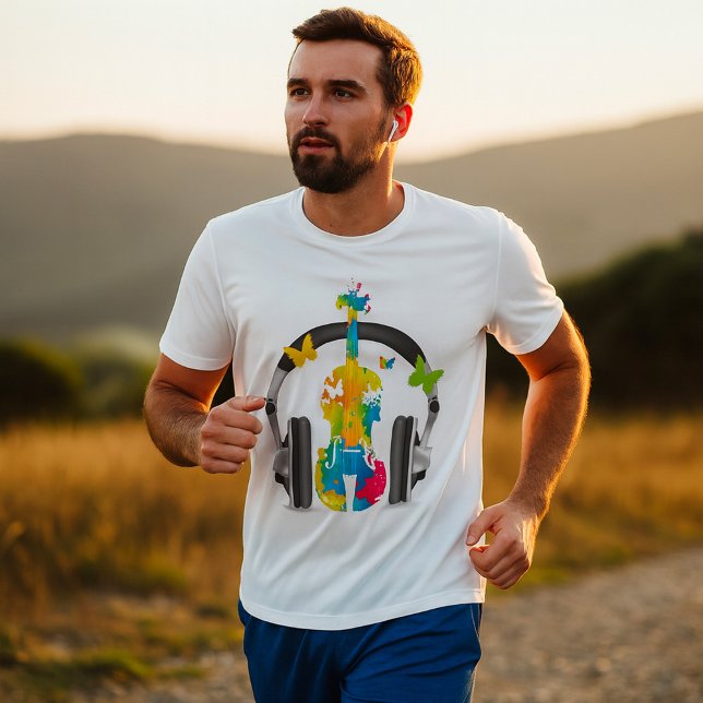 Camiseta Abstrato Violin com Fones de ouvido e Arte Musical (Criador carregado)