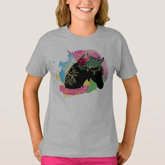 Camiseta Abstrato Watercolor, Design de Cavalo Ilustrado (Frente)