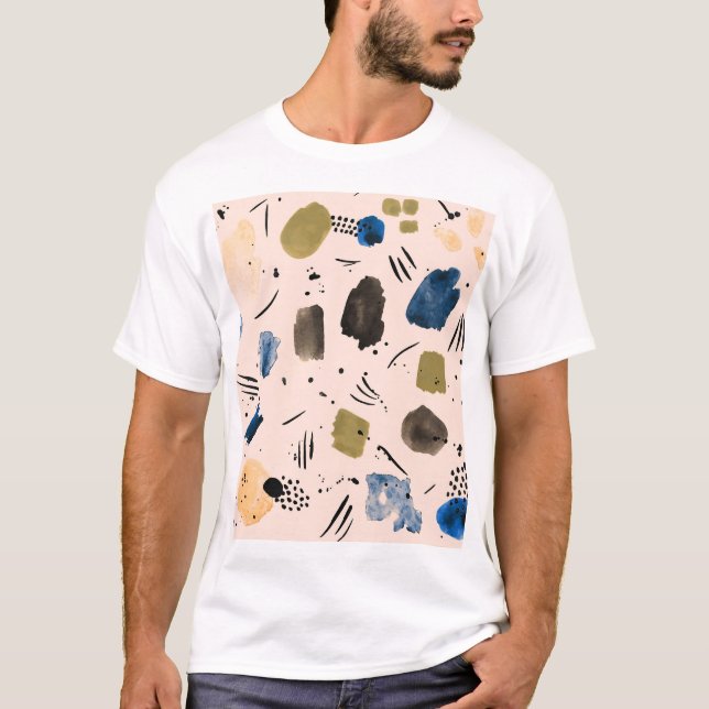 Camiseta Abstrato Watercolor: Padrão Geométrico de Tinta. (Frente)