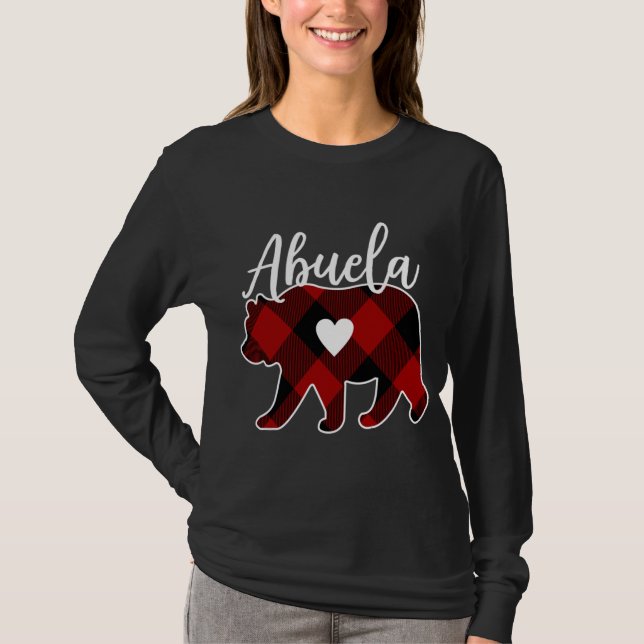 Camiseta Abuela Bear Christmas Buffalo Xadrez Red White E (Frente)