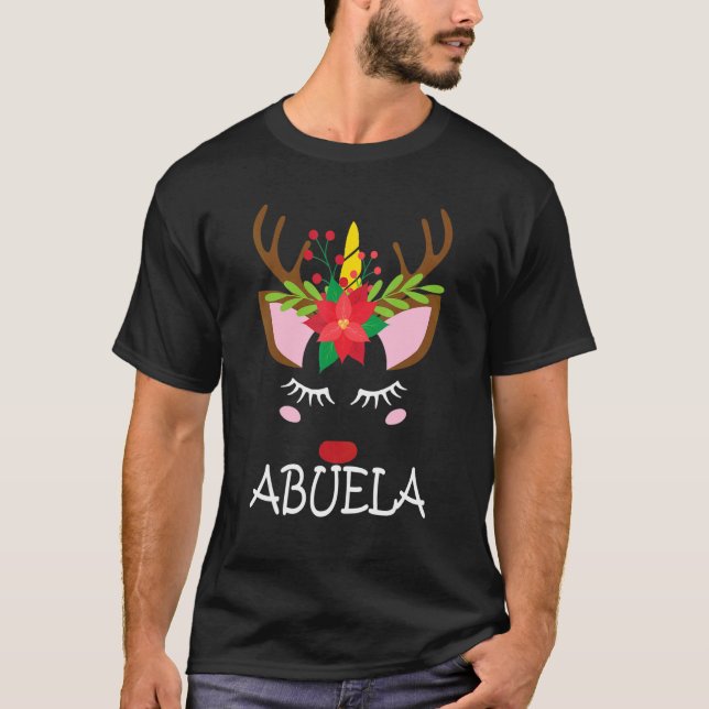 Camiseta Abuela Unicorn Face Reindeer Flower  Christmas Fam (Frente)