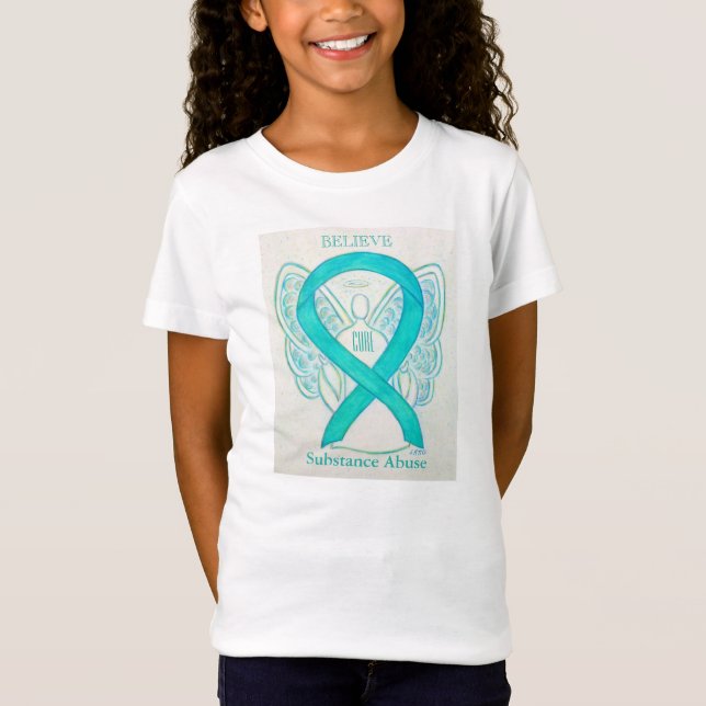 Camiseta Abuso De Substância Sensibilização Do Teal Friso C (Frente)