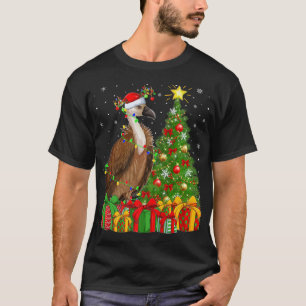 Camiseta Abutre Bird Lighting Xmas Tree Santa Hat Vulture