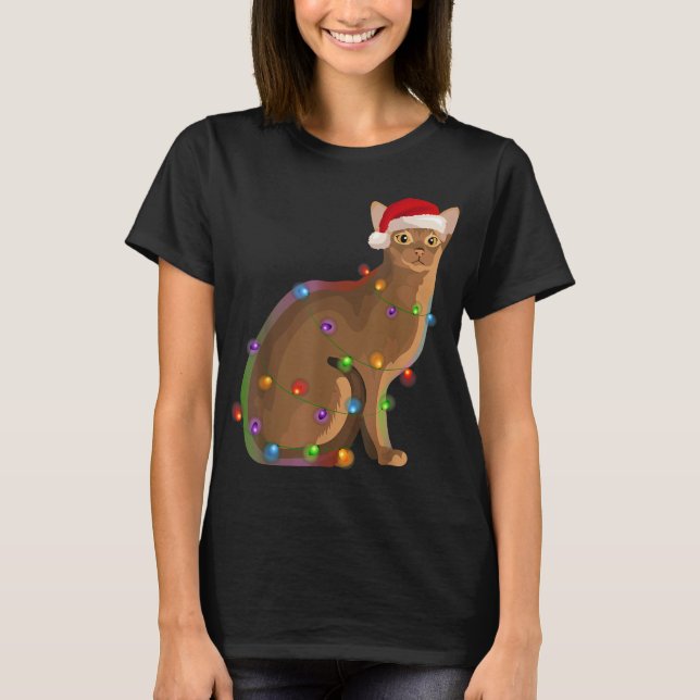 Camiseta Abyssini Cat Natal Luzes Xmas Cat Lover (Frente)