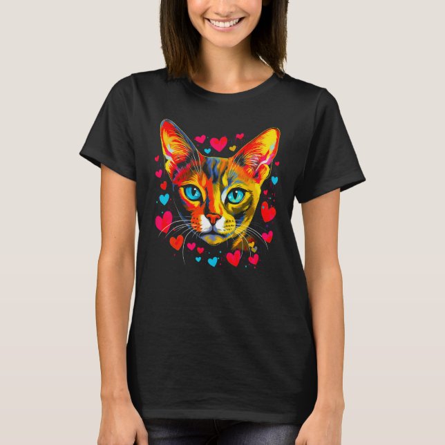 Camiseta Abyssinian Cat Blue Pink Red Heart (Frente)