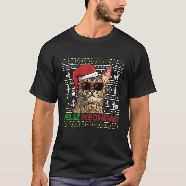 Camiseta Abyssinian Cat Feliz Meowidad Engraçado Natal (Frente)