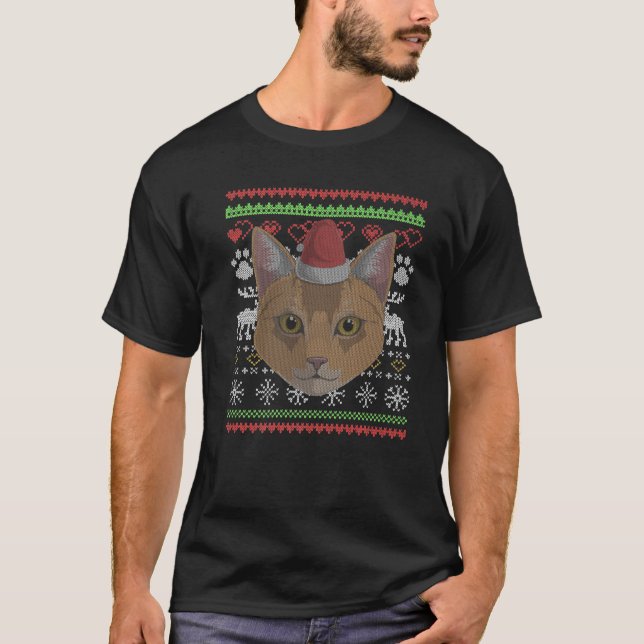 Camiseta Abyssinian Cat Gatinho Santa Claus Ugly Natal Pa (Frente)
