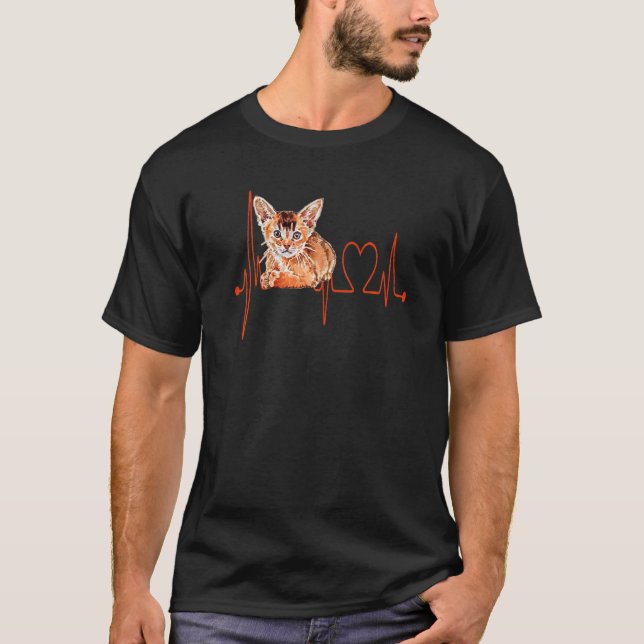 Camiseta Abyssinian Cat Heartbeat EKG  I Love My Aby Cat (Frente)