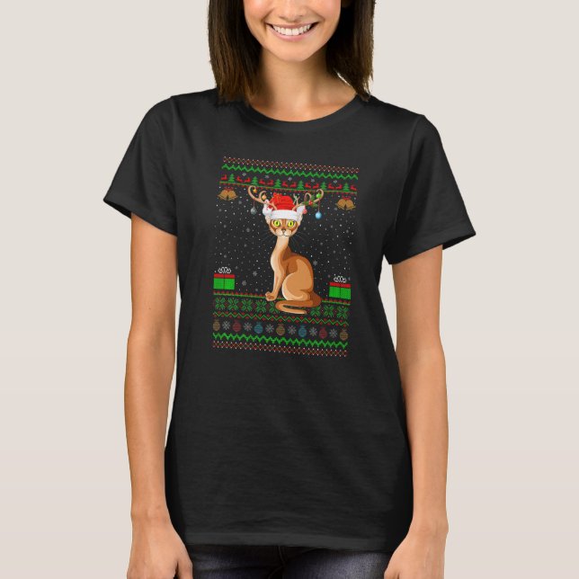 Camiseta Abyssinian Cat Santa Hat Correspondendo Feia Abiss (Frente)