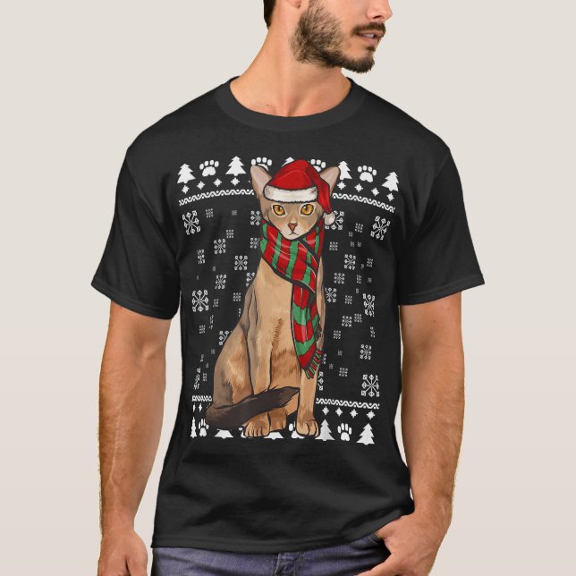 Camiseta Abyssinian Cat Santa Hat Natal Feio Natal (Frente)