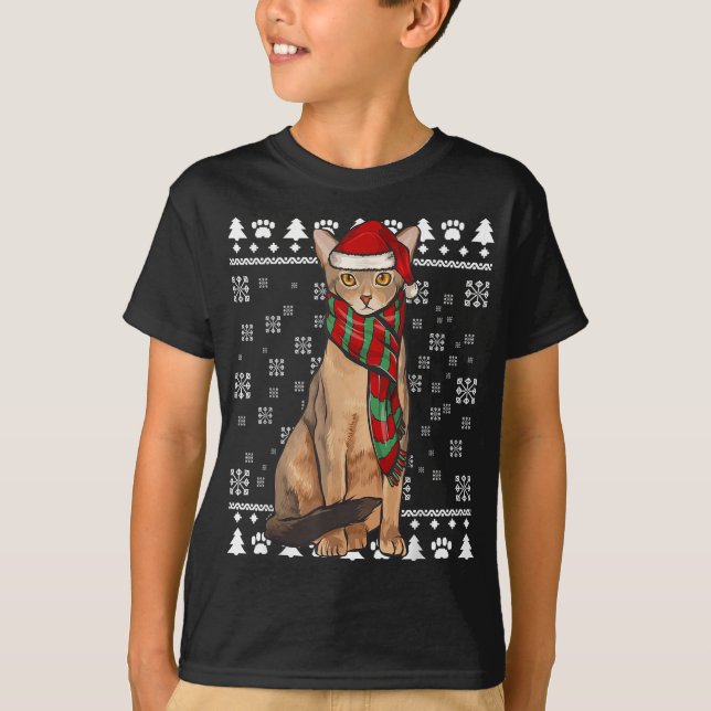 Camiseta Abyssinian Cat Santa Hat Natal Feio Natal (Frente)