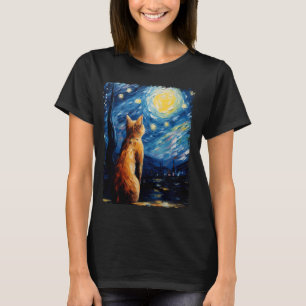 Camiseta Abyssinian Orange Cat Starry Night Painting