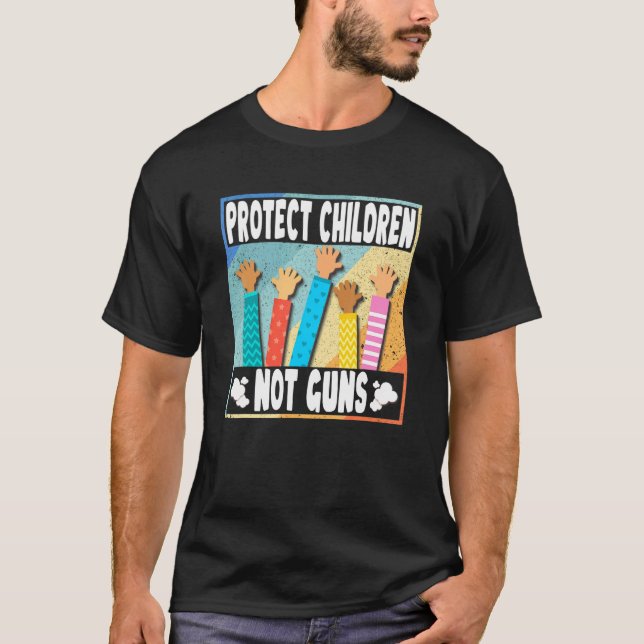 Camiseta Acabar com a violência contra as armas Proteja as  (Frente)