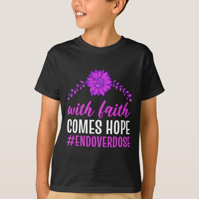 Camiseta Acabar Com Overdose Com Fé Vem Esperança Roxo Flor (Frente)