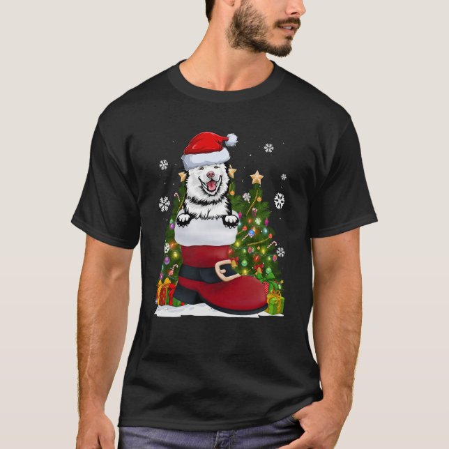 Camiseta Acabe com o Lapphund no Natal Santa Hat Feio Calça (Frente)